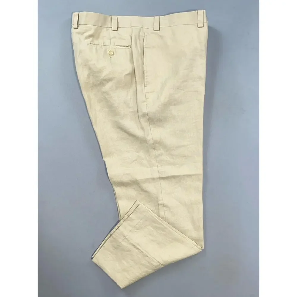 Calvin Klein Flat Front 100% Linen Dress Pants, Slacks. Beige, Men's 40X27.5 EUC